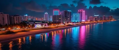miami beach,the large city is reflected in the water,city skyline,shanghai,corpus,colorful city,city at night,cityscape,marina bay,panama,manila,fantasy city,south beach,coastline,waterfront,seafront,