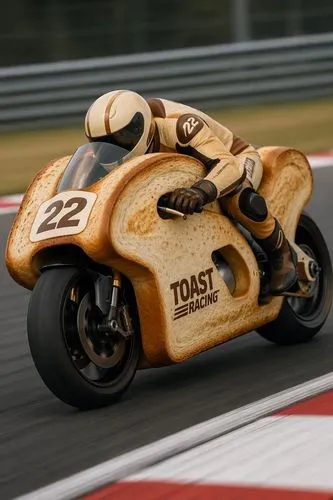 a toast - powered motorcycle that looks like a bike,wooden motorcycle,racing bike,race bike,gold paint stroke,leathers,fairings,front wheel,super bike,knuckle,two wheels,electric motorcycle,golden dra
