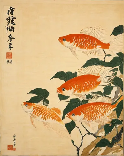 The meaning behind chinese paintings my blog my life for Japanese fish painting,koi carps,koi carp,koi fish,koi pond,koi,japanese art,cool woodblock images,two fish,brocade carp,fishes,fish in water,w