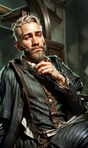 admiral von tromp,steampunk,ship doctor,konstantin bow,male character,cg artwork,pipe smoking,merchant,theoretician physician,crossbones,watchmaker,pirate,merle black,game illustration,pomade,male elf