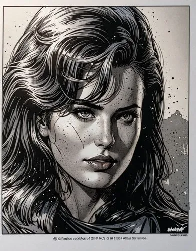 COMIC STYLE, COMIC ART, Tuschelinien, Schatten, dynamische Linienführung, 2000's Comic‑Look, slim black ink outline,a drawing of a woman's face, featuring the image of a star wars character,comic half