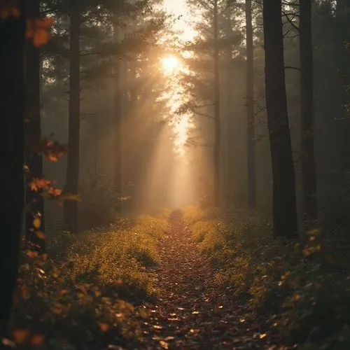 sometimes daylight burns the skin. go back in time, but you'll never be home again. ,bright sun shines through foggy forest in autumn,forest path,forest walk,the mystical path,holy forest,forest of dr