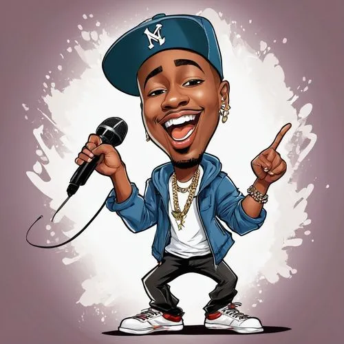 Image of young rapper, dancing and singing with mic in hand,a man with an mp3 player in his hand,chano,tremaine,nas,alsina,hopsin,kendrick,Illustration,Abstract Fantasy,Abstract Fantasy 23