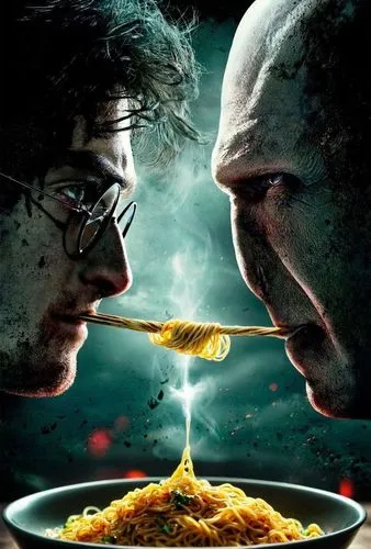 two men in glasses are eating spaghetti from a bowl,spagnuolo,spaghettios,ragetti,borgetti,spaghettini,spaguetti,spaghetti,pasta,spagat,maggi,feast noodles,gemelli,chowmein,ramen,appetite,harry potter