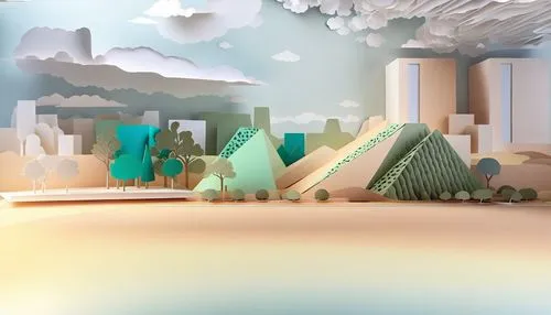 an image of a stylized paper landscape with trees,lowpoly,3d background,procedural,prodromal,principality,cinema 4d