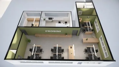 a high - rise view of a small office space,modern room,modern kitchen interior,modern office,modern living room,modern kitchen,interior modern design,kitchen design,fitness room,fitness center,frame h