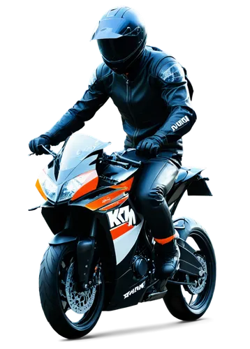 KTM motorcycle, sleek black body, metallic shine, detailed engine, sporty seat, alloy wheels, raised handlebars, aggressive riding posture, dynamic motion blur, low-angle shot, dramatic lighting, high