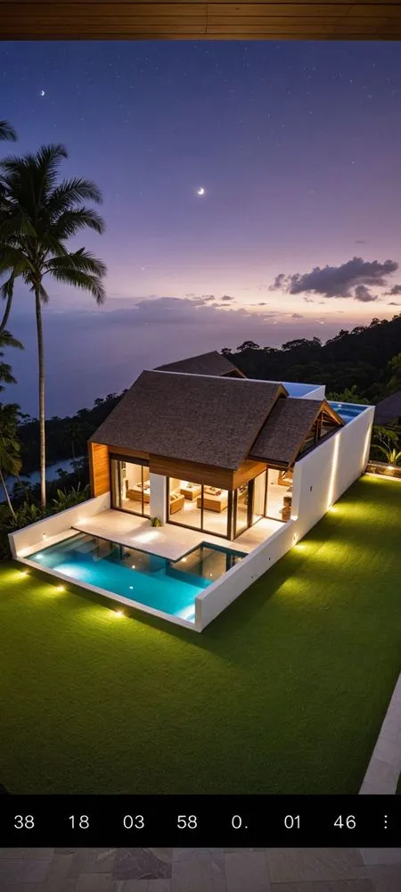 a view of a pool from inside a house
