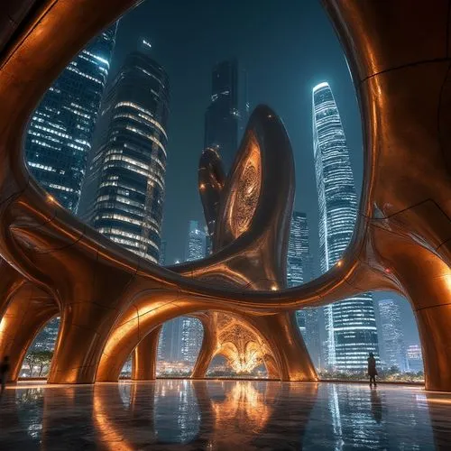 Experimental Architecture Style Design Ideas Using Bronze Material and Lavender Blue Color
