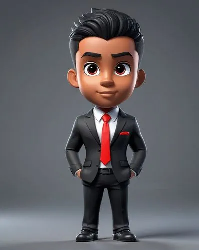 criar mascote da justiça de raça negra com cabeça grande, seriedade e profissionalismo, terno preto e gravata vermelha,black businessman,a black man on a suit,businessman,ceo,business man,african busi