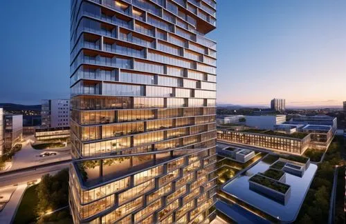 this modern building has many windows on each floor,residential tower,building honeycomb,glass facade,urban towers,interlace,renaissance tower,penthouses,high-rise building,the energy tower,high rise 