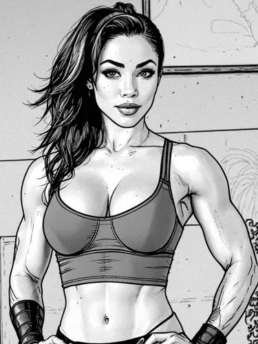 Masterpiece by
JIM LEE
 , (COMIC SRT|VECTOR ART|INK DRAWING), 
A BEAUTIFUL WOMAN, PERFECT FITNESS HARDBODY, ,a beautiful woman in a sports  holding a cell phone,muscle woman,strongwoman,aksana,asami,g