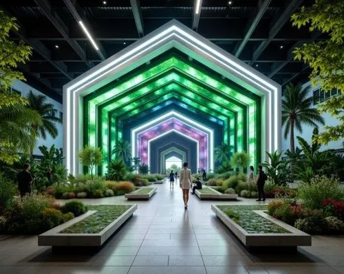 Amazing indoor hall,botanical square frame,green garden,greenhouse