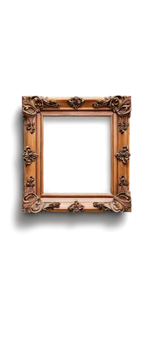 Rustic photo frame, wooden texture, distressed finish, ornate carvings, vintage style, brown color tone, rough edges, faded corners, worn-out surface, natural lighting, 3/4 composition, shallow depth 