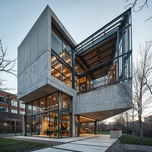 A bold, expressive design that showcases the building’s structural components as aesthetic elements,a large concrete structure with many windows,cantilevers,cantilevered,modern architecture,cubic hous