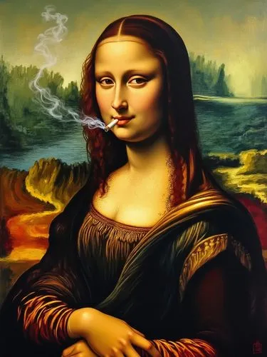 a close up of a person smoking a cigarette in a painting, jesus christ smoking a blunt, personification of marijuana, the artist is charles burns, monalisa, dutch masterpiece, mona lisa style, mona li