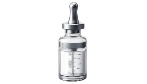 Medical equipment, injection device, stainless steel material, precise metal structure, transparent glass vial, liquid medicine inside, silver needle, rubber stopper, detailed texture, shallow depth o