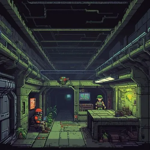 Pixel Art,fallout shelter,basement,shopkeeper,subterranean,subbasement,undercroft,mailroom,dungeon,passageway,mining facility,shopkeepers,dandelion hall,passageways,cold room,basements,hallway,cellar,