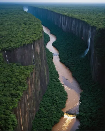 View from the Kaieteur Falls rim into the Potaro River Gorge, Guyana, South America,guyana,roraima,herman national park,victoria falls,conguillío national park,marvel of peru,chiapas,brown waterfall,c