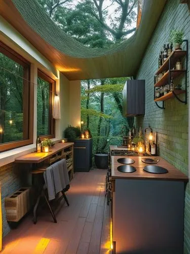 CASA EN LA NATURALEZA ,tree house hotel,kitchen interior,small cabin,prefab,private house