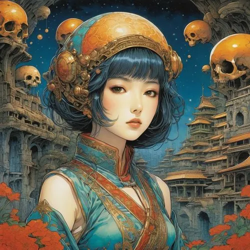 Create a detailed and intricate artwork that blendsCreate a detailed and intricate artwork that blends elements of fantasy, surrealism, and futuristic themes. The piece should evoke a sense of wonder 