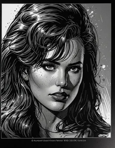 COMIC STYLE, COMIC ART, Tuschelinien, Schatten, dynamische Linienführung, 2000's Comic‑Look, slim black ink outline,a black and white picture of a woman with an un - painted background,comic halftone