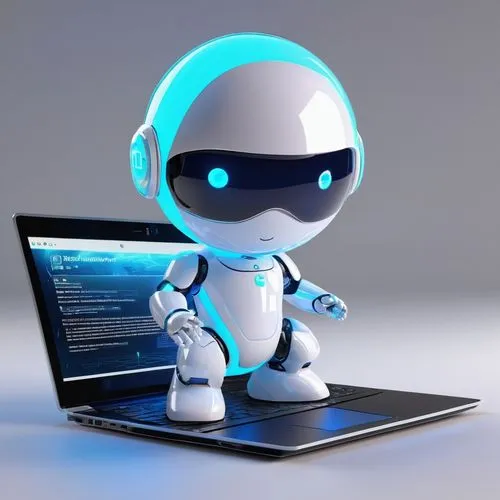 Laptop mit Holografischem Display: "Ein futuristischer Laptop mit einem holografischen Display, das ein leuchtendes, blaues Netzwerk zeigt, das sich in den Raum ausbreitet. Die Darstellung wirkt dreid