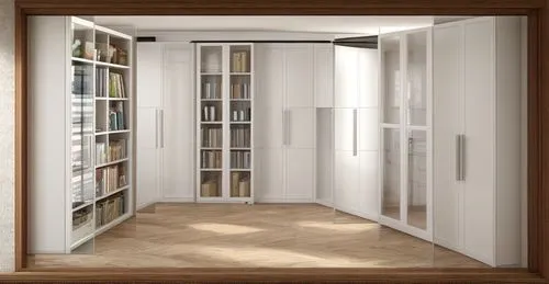 fill with cothes the shelves, glass in the outside door
,walk-in closet,bookshelves,bookcase,hallway space,cupboard,bookshelf,storage cabinet,shelving,armoire,room divider,pantry,book wall,book bindin