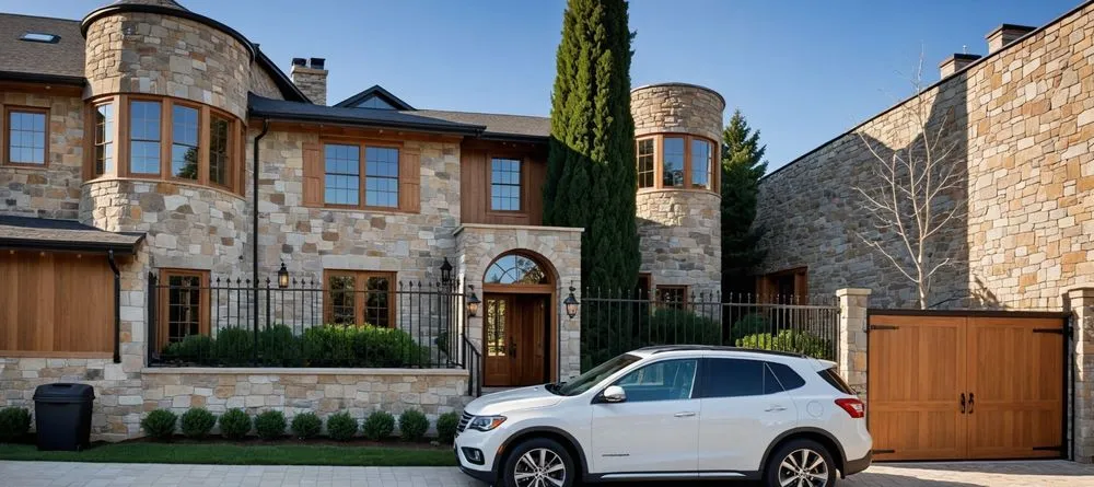a car parked in front of a house