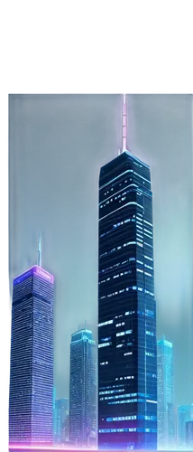 "Abstract background, futuristic cityscape, neon lights, skyscrapers, misty atmosphere, 3D rendering, low-angle shot, cinematic composition, vibrant colors, high-tech feel, detailed textures, HD resol