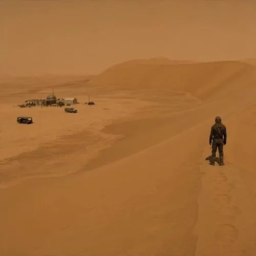 12-second live-action desert catastrophe short, Western epic realism, 16:9. Hook in the first 2 seconds: a lone adult figure stands on a dune ridge as sand starts lifting off the ground and peeling fr