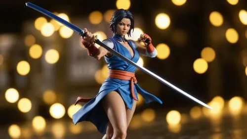 Ultra-réaliste, hyperdétaillé, photoréaliste, photographie macro, figurine d'action, Play Arts Kai, Rukia Kuchiki (réimaginée), Street Fighter style, éclairage de studio, faible profondeur de champ, b