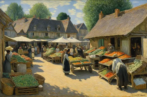 What role does the village's public marketplace play in the community?,the market,market,vegetable market,fruit market,farmer's market,marketplace,market place,large market,farmers market,village scen