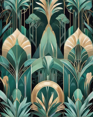 Imagine an algorithm full of wonder in a magical forest.,art deco background,palm branches,palm forest,tropical floral background,palm leaves,palm field,palms,tropical leaf pattern,monstera,tropical g