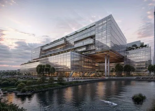 (at dusk:1.5),glass facade,autostadt wolfsburg,hongdan center,glass building,futuristic architecture,modern architecture,office buildings,glass facades,costanera center,futuristic art museum,modern of