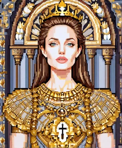 medicine icon,mary-gold,catholic,portrait of christi,almudena,celtic queen,ancient icon,pixel art,joan of arc,san,game illustration,minerva,grapes icon,priestess,icon,byzantine,ankh,st,corpus christi,