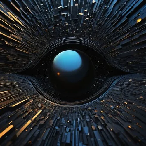How do you see the tenth dimension? Information through space and time, streams of words, silhouettes of objects, black art, layering, superimposition, cubism, vectoring,a black and blue po with a lar