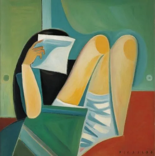 Girl  reading magazine ,woman sitting,woman on bed,braque francais,picasso,woman eating apple,cubism,braque saint-germain,woman with ice-cream,woman's legs,still-life,woman drinking coffee,woman layin
