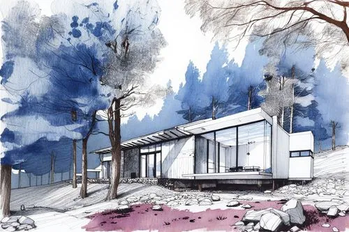 Casa en el bosque,mid century house,snow house,winter house,house in the forest,mid century modern,forest house,inverted cottage,holiday home,house in the mountains,house drawing,cabins,modern house,s