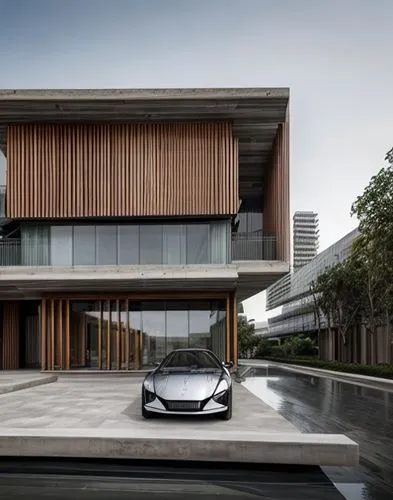 Zaha hadid architecture  style, clarity 70, hyper real  camera,  hyper real  image, sharpness 70, wood & concrete & Iron facade, México site,mclaren automotive,mclaren mp4-12c,automotive exterior,mcla
