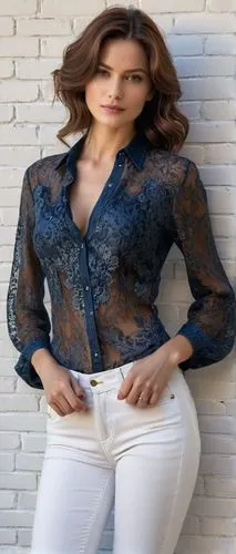 A mature woman, her body a testament to years of discipline and care, standing confidently in a pair of worn, skin-tight blue jeans. The denim hugs every curve, highlighting her toned physique and str