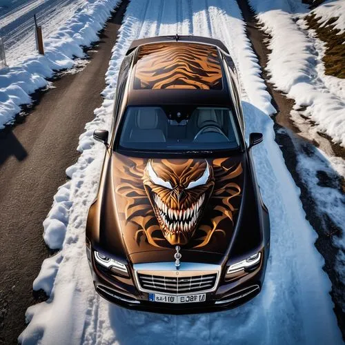 a car painted with a tiger head on the side of the road,tigor,macan,tigra,amurtiger,siberian tiger,tigershark,tiger,rimau,kuruma,tigerish,sabretooth,hottiger,vitesse,cougar,panthera,3d car wallpaper,o