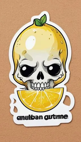a chibi cute skull that looks like a lemon caricature, t-shirt design, 2d, vector, flat, contour, white background








,calaverita sugar,clipart sticker,quince cheese,gulaman,guava,muerte,sticker,