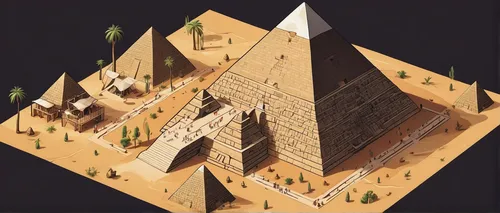 Describe the awe-inspiring grandeur of the Great Pyramid of Giza.,pyramids,step pyramid,eastern pyramid,isometric,the great pyramid of giza,pyramid,russian pyramid,kharut pyramid,mountain settlement,a