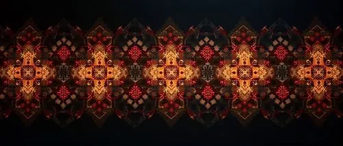 Cross-stitched ornament national pattern in the style of light painting on a dark background. Traditional Ukrainian folk embroidery in the style of light painting on a dark background is located horiz