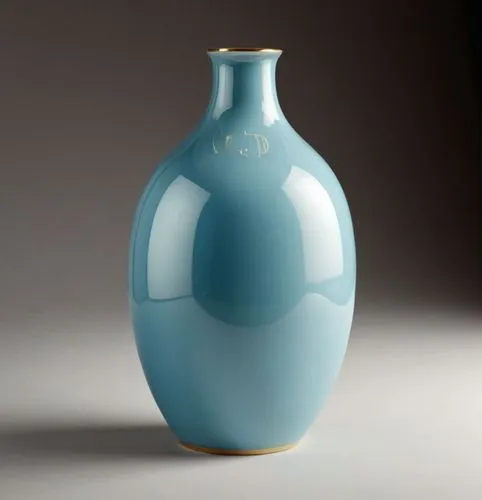 a light blue vase with a gold handle,clay jug,vase,amphora,glass vase,carafe,wine jug,vases,flower vase,ceramist,jug,ceramicists,decanters,ceramicist,bluebottle,earthenware,clay jugs,copper vase,stone