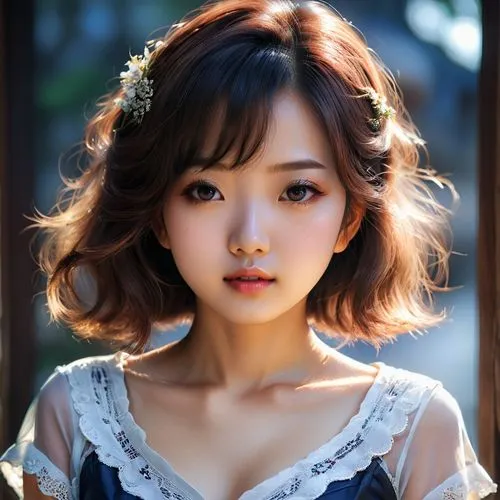 korean beautiful anime girl ,a close up image of a woman wearing a white top,japanese doll,japanese woman,mizuhara,suzong,haru,vintage asian,boram,jiarui,asian girl,xiaoxi,xiaolu,mariko,kanako,the jap