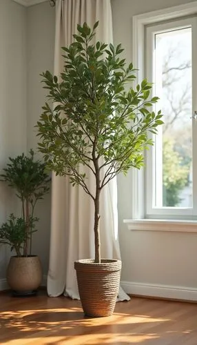 decorative tree in pot, living room,home staging,some trees sit in an empty room on the floor,crepe myrtle,potted tree,growing mandarin tree,indoor plant,dwarf tree,intensely green hornbeam wallpaper,