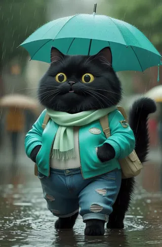blink,rain cats and dogs,walking in the rain,raincoat,cartoon cat,cute cartoon character,heavy rain,cute cat,brolly,rainy weather,rainy day,raining,rainy,protection from rain,rainfall,galoshes,rain pr
