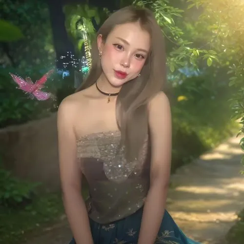 a girl wearing an extravagant dress is sitting in the shade,flower fairy,elkie,fairy,garden fairy,butterfly background,joo